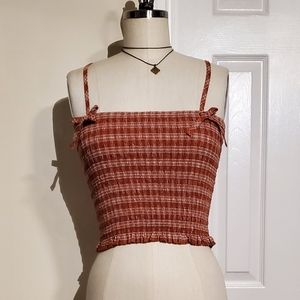Plaid orange smocked cami top